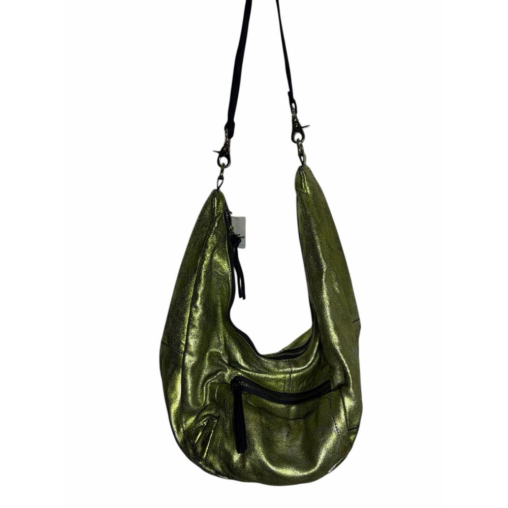 Free People We The Free Sparta Sling Bag metallic green / acid lime finish NEW - Picture 3 of 9